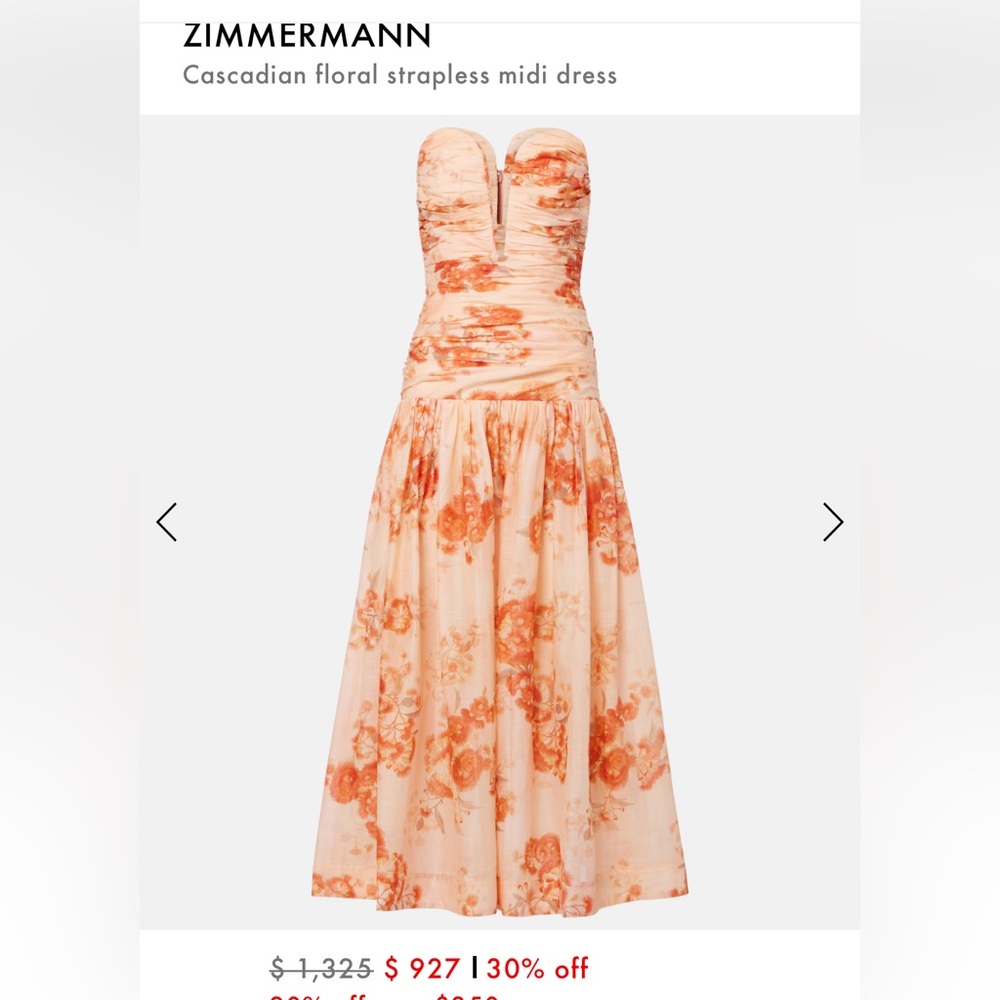 Zimmermann Peach Floral Strapless Midi Dress - Picture 5 of 6